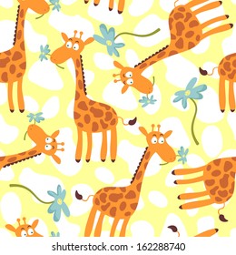 Seamless pattern with cute giraffes