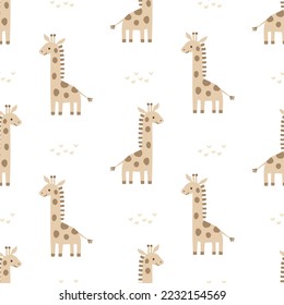 Patrón sin foco con jirafas lindas. Fondo vectorial de los animales de safari.