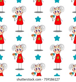 Seamless pattern with cute girl