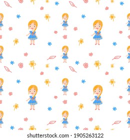Seamless Pattern Cute Girl Cartoon Illustration For Kids 