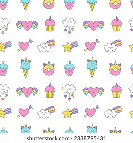 Seamless pattern with cute girlish elements. repeat pattern for girl textile.