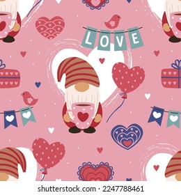 seamless pattern with cute gnome with cup