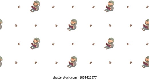 Patrón sin foco con gnomo lindo. Fabulosa ilustración para niños. Se puede usar para tejidos, envolturas, fondos de pantalla, fondos de página web, textiles.