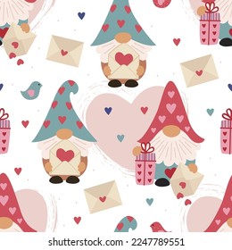 seamless pattern with cute  gnome with love letter