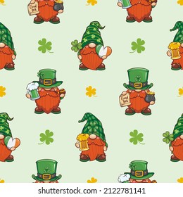 Seamless Pattern Cute Gnomes Leprechaun, Happy Saint Patrick's Day. Cartoon Illustration