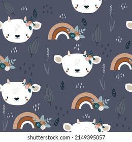 Seamless pattern with cute goatling. Childish print. Vector hand drawn illustration.