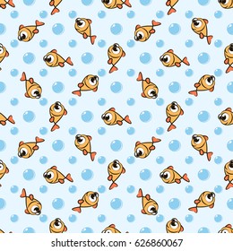 Seamless pattern with cute golden cartoon fish