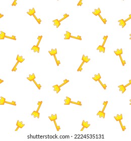 Seamless Pattern With Cute Golden Keys On A White Background. Vector Fairy Tale Illustration In A Minimalistic Flat Style, Hand Drawn. Print For Children.