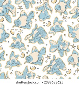 Seamless pattern with cute goldfish. Vector illustration.