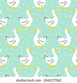 Seamless pattern with a cute goose cartoon bird.