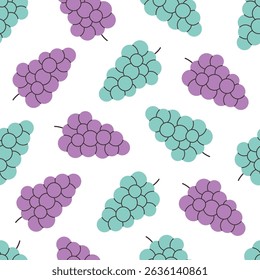 Seamless pattern with cute grape. Design for banner, wallpaper, textile, wrapping paper, background, cards. Vector illustration in flat style