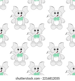 Seamless Pattern With Cute Gray Elephant On White Background. National Thai Elephant Day Concept. Print For Wallpaper For Children Room.