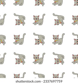 Seamless pattern with cute gray kitten. Cute repeat pattern for kids.