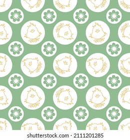 Seamless pattern of cute green cartoon chickens. Suitable for printing on fabric and for decorating other Easter items