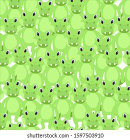 Seamless pattern with cute green crocodiles on a white background. Stock vector illustration for decoration and design, wrapping paper, wallpaper, fabrics, children, greeting cards, posters, banners 