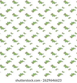 Seamless Pattern of Cute Green Dinosaurs on a White Background