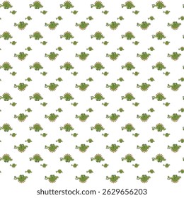 Seamless Pattern with Cute Green Dinosaurs on a White Background