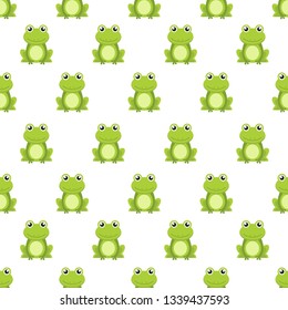 Seamless pattern cute green frog cartoon character isolated on white background