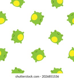 Seamless pattern with cute green frogs. Vector background for kids