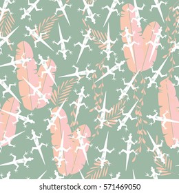 Seamless pattern with cute green rain forest animal gecko lizard, vector illustration