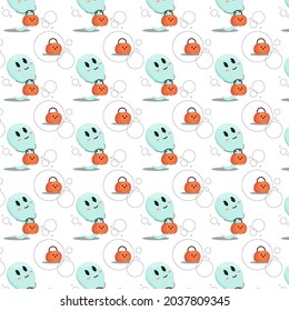 seamless pattern of cute halloween ghost with little pumpkin in hands