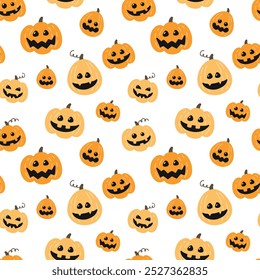 Seamless pattern with cute Halloween pumpkin lanterns. Vector illustration