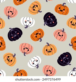 Seamless pattern with cute halloween pumpkins. Vector graphics