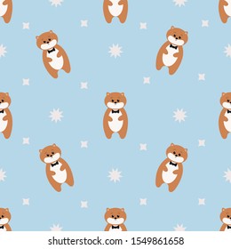 Seamless pattern with cute hamster and snowflakes. Vector illustration.