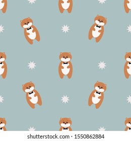 Seamless pattern with cute hamster and snowflakes. Vector illustration.