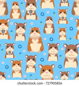 Seamless pattern with cute hamsters. Good for textile fabric design, wrapping paper and website wallpapers. Vector illustration.