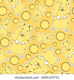 Seamless pattern with cute hamsters. Vector illustration.