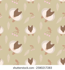 Seamless pattern with cute hamsters, yams, leaves. Forest background for tapestries, linen, clothes, wrapping paper. Funny animal illustrations isolated on light background.