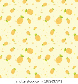 seamless pattern of cute hand draw doodle summer pineapple fruits.
