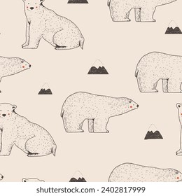 Seamless pattern with cute hand draw polar bear 