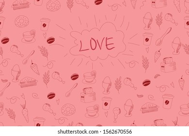 Seamless pattern cute hand drawing sign elements of foods and drinks for breakfast, repeated seamless pattern