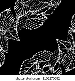 Seamless pattern cute hand drawn garden roses. Ink illustration white and dark background. Beautiful flower in your design. Vintage blossom decor.