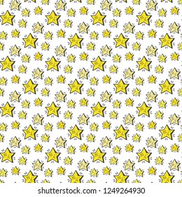 Seamless pattern with cute hand drawn stars. Vector