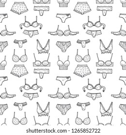 Seamless pattern with cute hand drawn lingerie.  Vector illustration