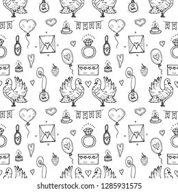 Seamless pattern with cute hand drawn Valentines Day icons. Love collection. Vector