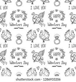 Seamless pattern with cute hand drawn Valentines Day icons. Love collection. Vector