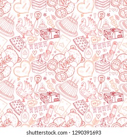 Seamless pattern with cute hand drawn Valentines Day icons. Love collection. Vector