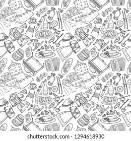 Seamless pattern with cute hand drawn Welcome to Austria icons. Vector sketch. 