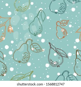 Seamless Pattern with Cute Hand Drawn Pears. Scandinavian Style. 
