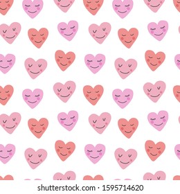 Seamless pattern with cute hand drawn hearts on white background. Design for kids, vector illustration