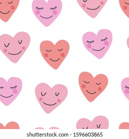 Seamless pattern with cute hand drawn hearts on white background. Design for kids, vector illustration