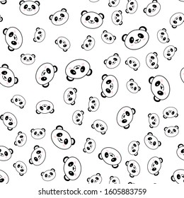 Seamless pattern of cute hand drawn smiling panda. Cartoon zoo. Vector illustration. Animal for the design of children's products in scandinavian style.