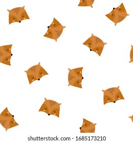 Seamless pattern of cute hand drawn sleeping fox. Cartoon zoo. Vector illustration. Animal for the design of children's products in scandinavian style.