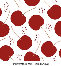 Seamless pattern of cute hand drawn red cherries