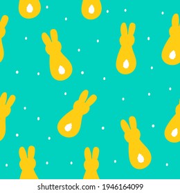 Seamless pattern with cute hand drawn back view of rabbit in flat style,Easter illustration with bunny,print for wrapping paper,wallpaper,textile and fabric design,cover,bookend in simple kids style