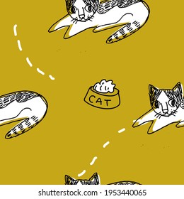 patrón ininterrumpido del vector de dibujo de dibujos de gatos dibujados a mano